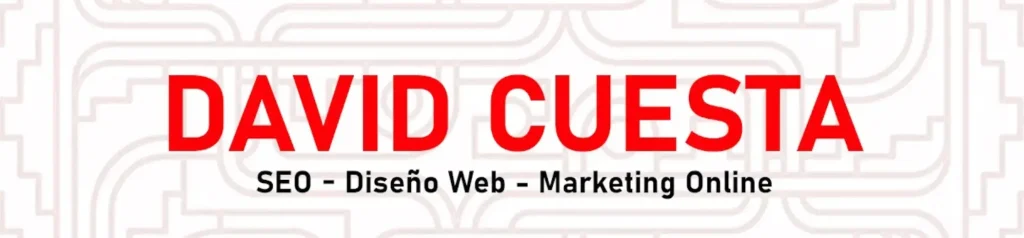 David Cuesta - SEO, Diseño Web y Marketing Online Banner con el nombre "David Cuesta" en rojo, acompañado de la descripción "SEO, Diseño Web y Marketing Online" sobre un fondo con líneas abstractas.