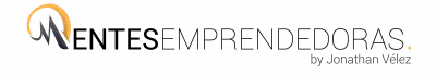 Logotipo de Mentes Emprendedoras con un diseño moderno en tonos negro y dorado, acompañado de la firma "by Jonathan Vélez".