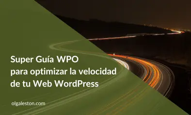 Portada de la Súper Guía WPO para optimizar la velocidad de una web en WordPress, con fondo de luces en movimiento y diseño profesional.