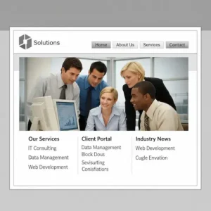 Ejemplo de un sitio web desactualizado que utiliza stock photos genéricas y un diseño obsoleto que no representa la realidad de un negocio moderno.